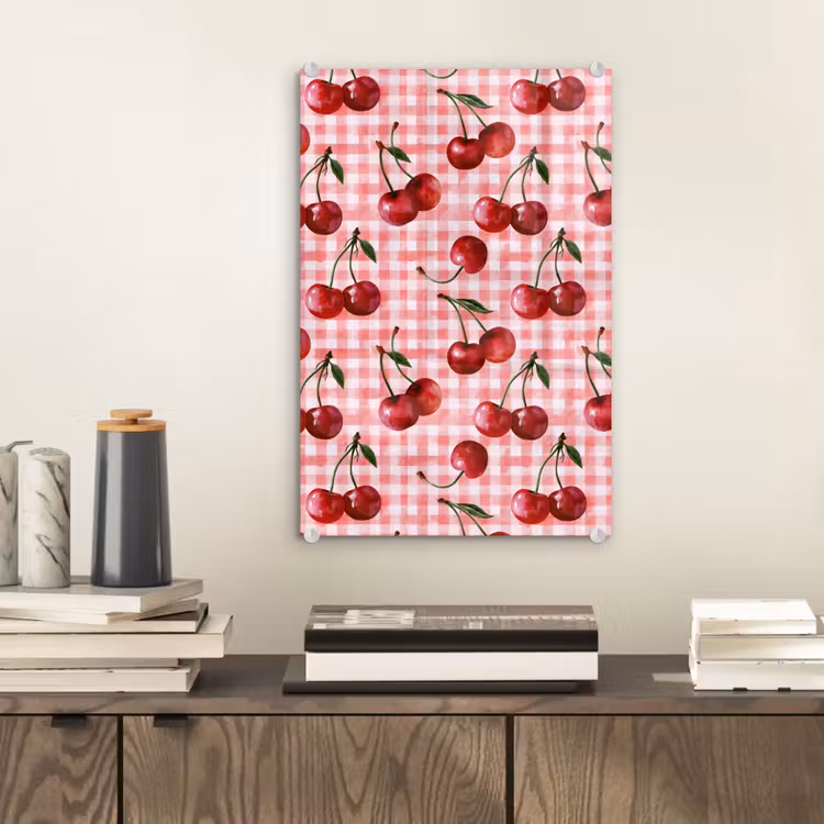 Glas schilderij - Kersen - Blokken - Rood — 2