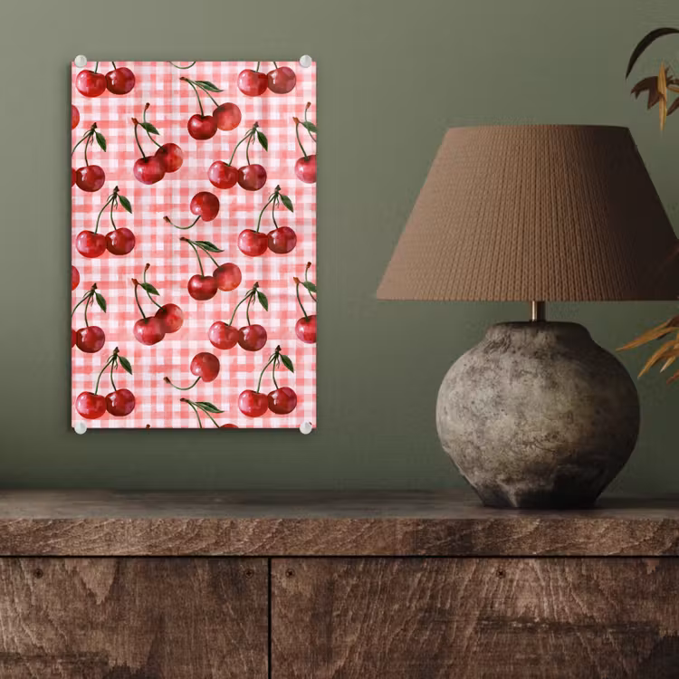 Glas schilderij - Kersen - Blokken - Rood — 4