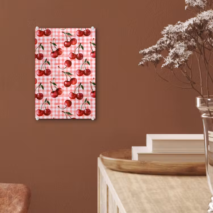Glas schilderij - Kersen - Blokken - Rood — 6