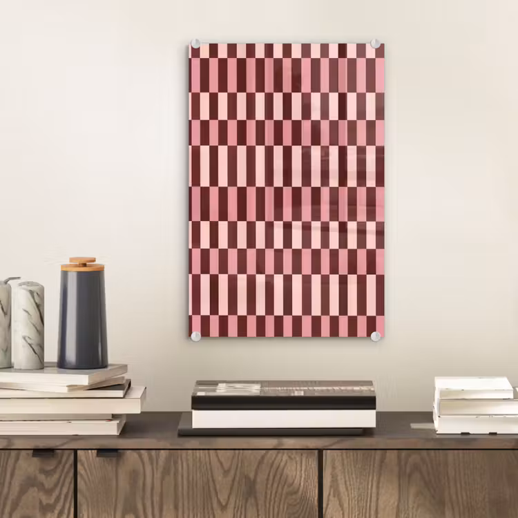 Glas schilderij - Roze - Rood - Blokjes — 2