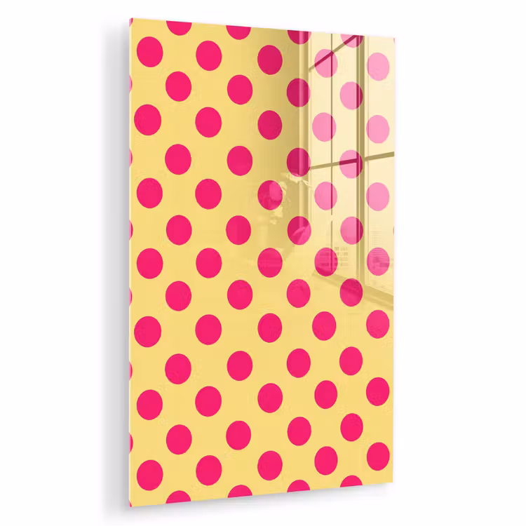 Glas schilderij - Roze - Stippen - Geel — 1