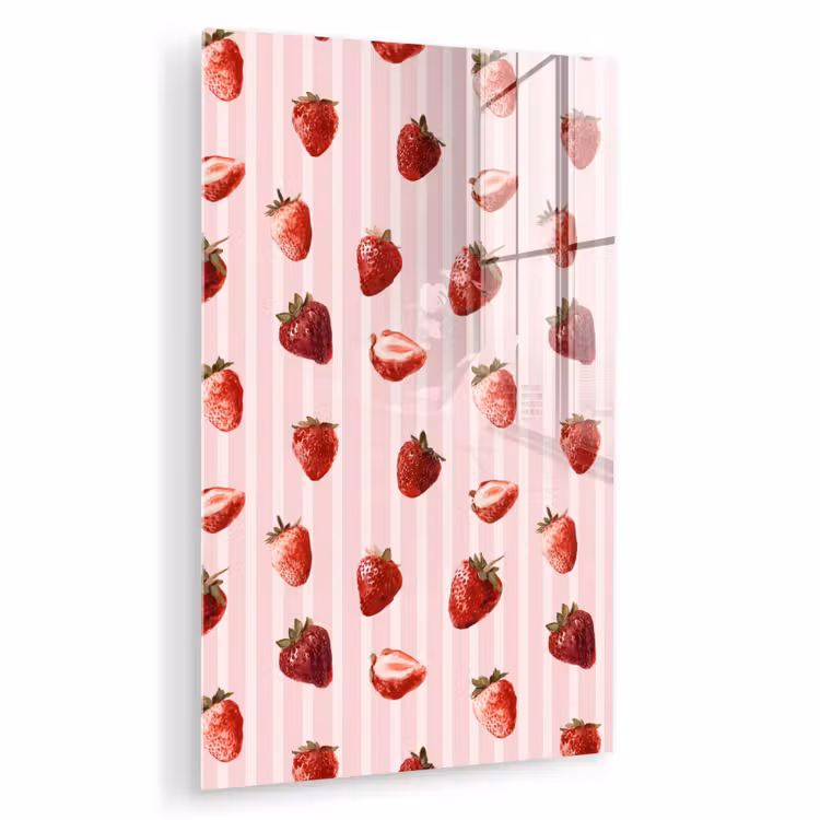 Glas schilderij - Strepen - Aardbei - Roze — 1