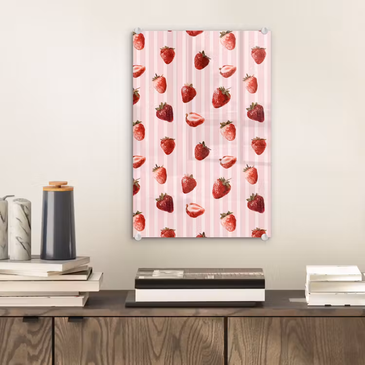Glas schilderij - Strepen - Aardbei - Roze — 2
