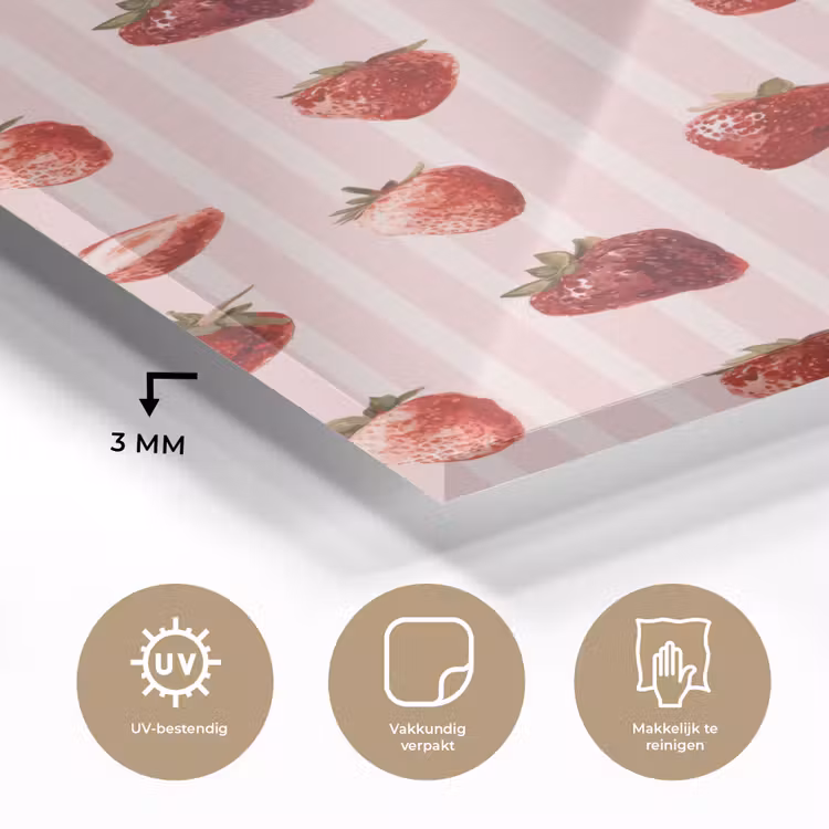 Glas schilderij - Strepen - Aardbei - Roze — 3
