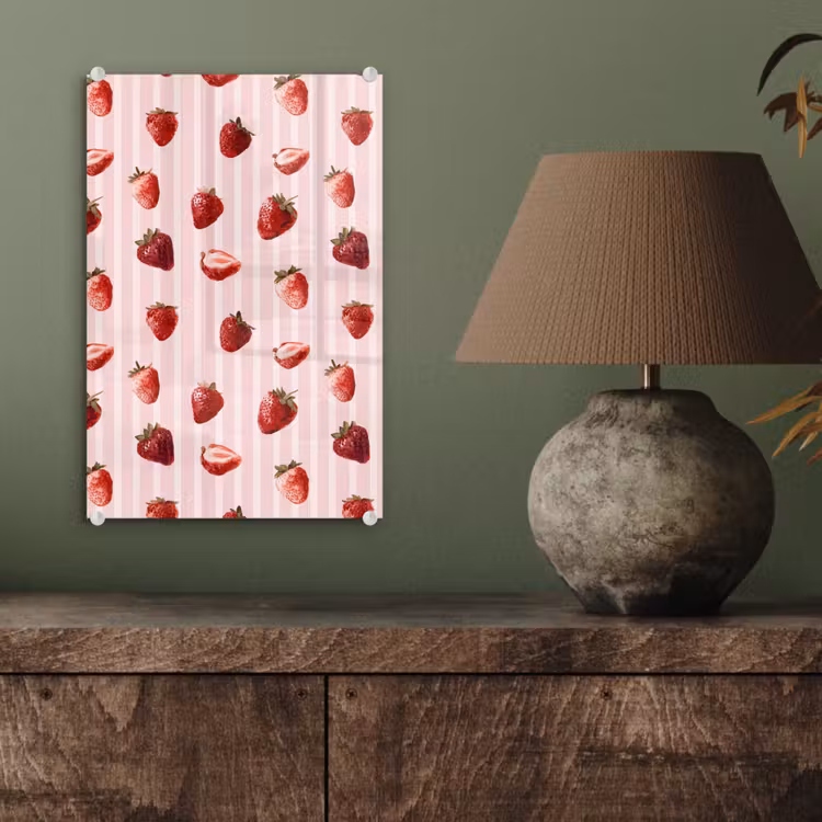 Glas schilderij - Strepen - Aardbei - Roze — 4