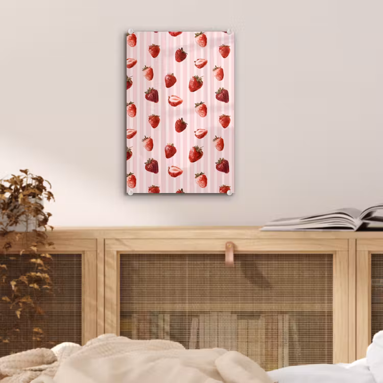 Glas schilderij - Strepen - Aardbei - Roze — 5