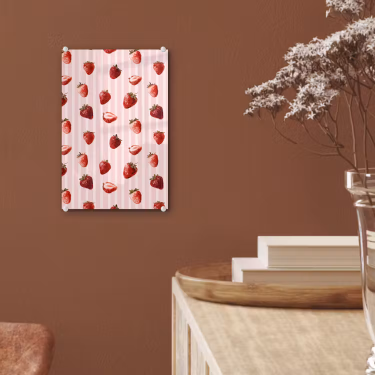 Glas schilderij - Strepen - Aardbei - Roze — 6