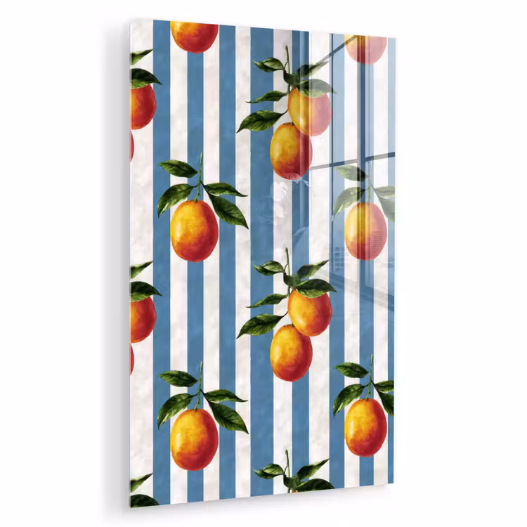 Glas schilderij - Strepen - Citroen - Blauw — 1