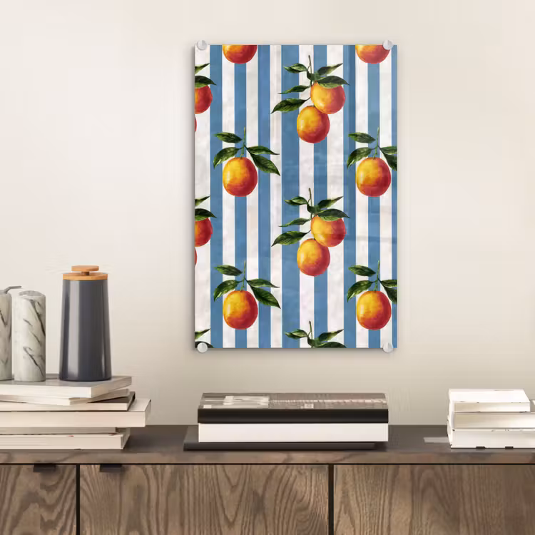 Glas schilderij - Strepen - Citroen - Blauw — 2
