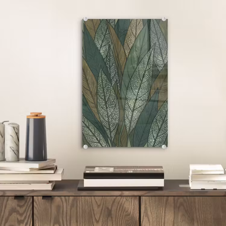 Glas schilderij - Bladeren - Patroon - Gestippeld - Natuur - Groen — 2