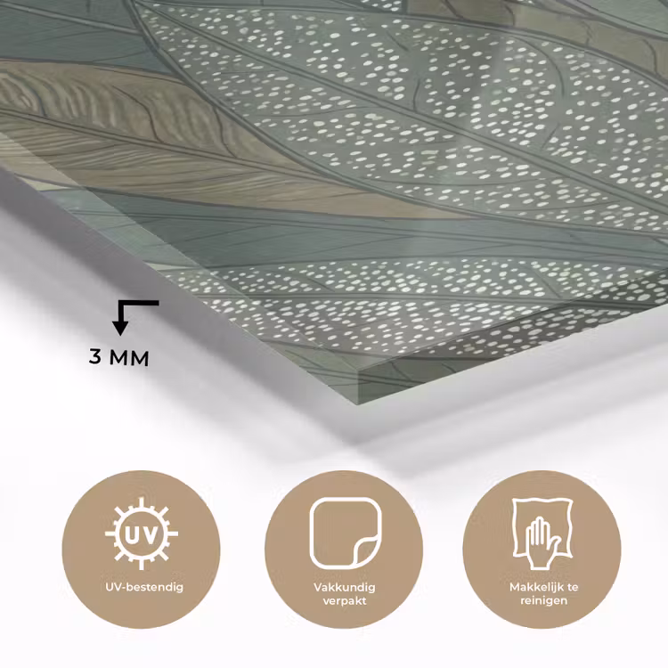 Glas schilderij - Bladeren - Patroon - Gestippeld - Natuur - Groen — 3