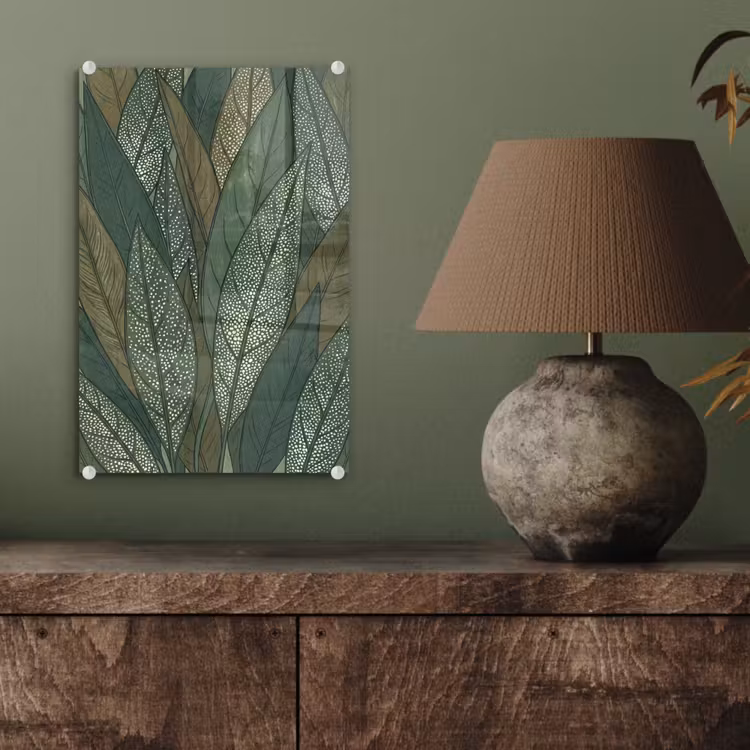 Glas schilderij - Bladeren - Patroon - Gestippeld - Natuur - Groen — 4