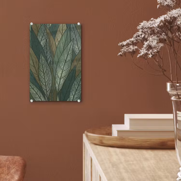 Glas schilderij - Bladeren - Patroon - Gestippeld - Natuur - Groen — 6