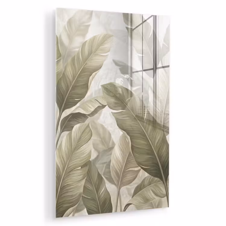 Glas schilderij - Bladeren - Tropisch - Natuur - Abstract - Beige — 1