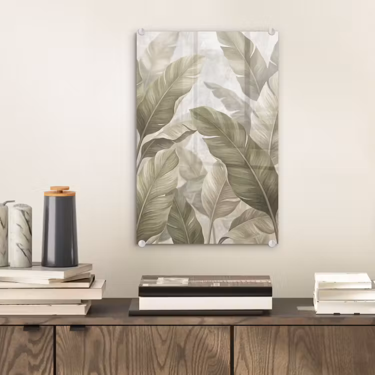 Glas schilderij - Bladeren - Tropisch - Natuur - Abstract - Beige — 2