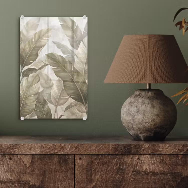 Glas schilderij - Bladeren - Tropisch - Natuur - Abstract - Beige — 4