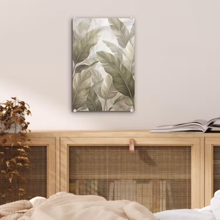 Glas schilderij - Bladeren - Tropisch - Natuur - Abstract - Beige — 5