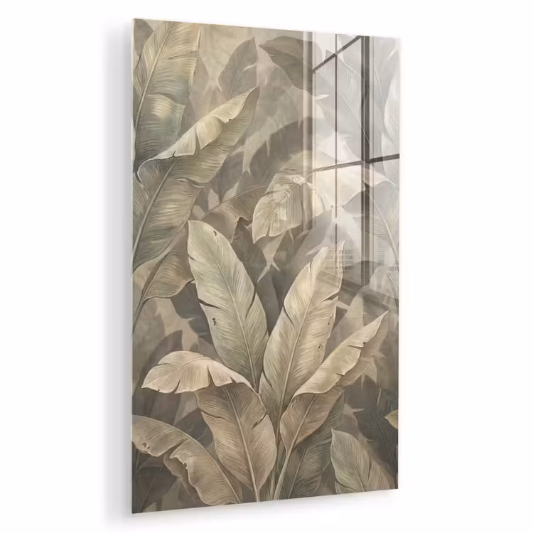 Glas schilderij - Bladeren - Tropisch - Natuur - Modern - Beige — 1