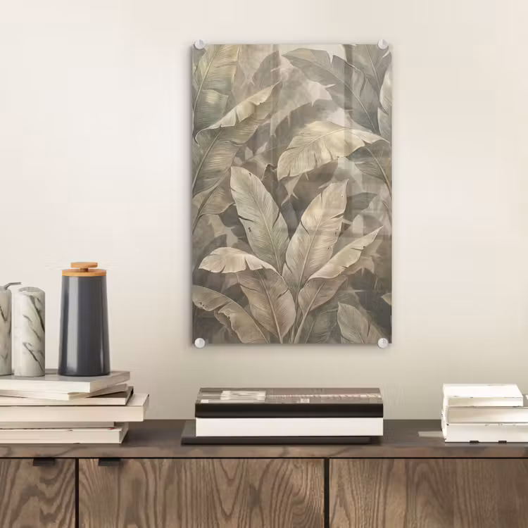 Glas schilderij - Bladeren - Tropisch - Natuur - Modern - Beige — 2
