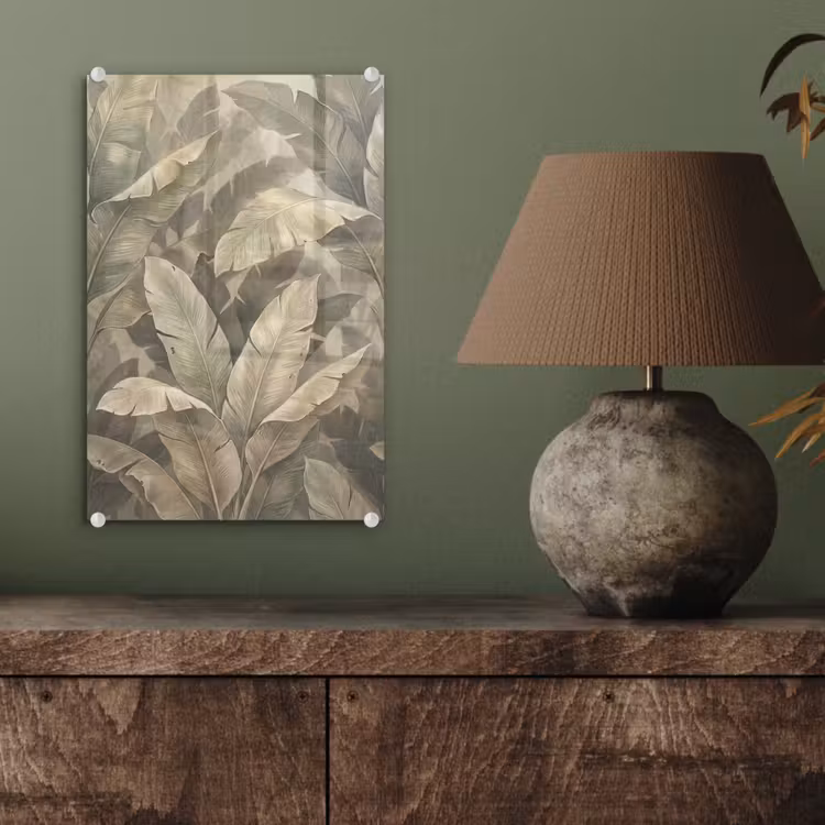 Glas schilderij - Bladeren - Tropisch - Natuur - Modern - Beige — 4