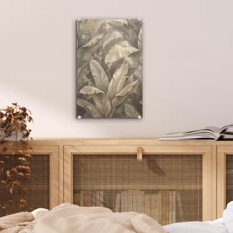 Glas schilderij - Bladeren - Tropisch - Natuur - Modern - Beige — 5