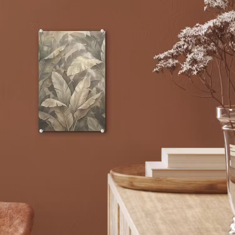 Glas schilderij - Bladeren - Tropisch - Natuur - Modern - Beige — 6