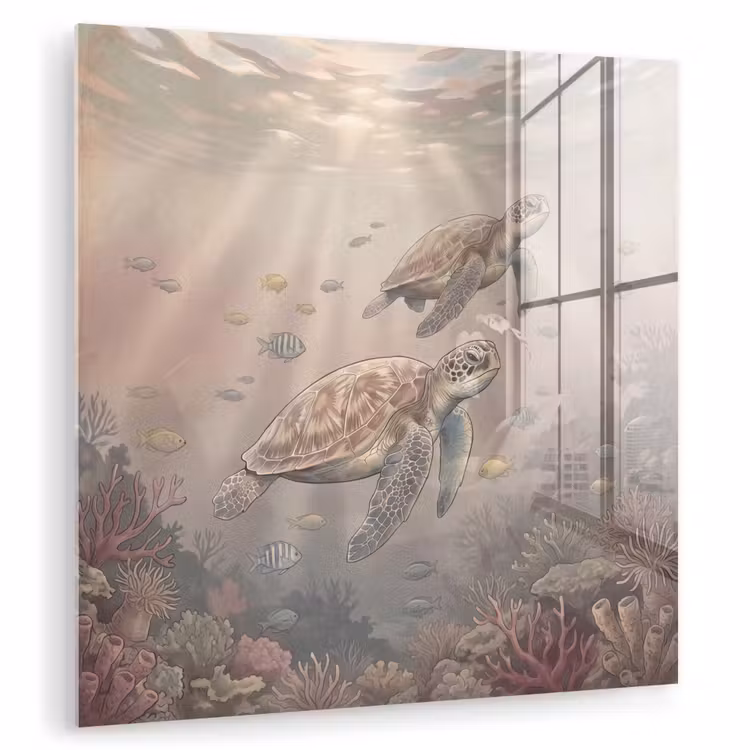 Glas schilderij - Dier - Onderwater - Oceaan - Illustratie - Zeeleven — 1
