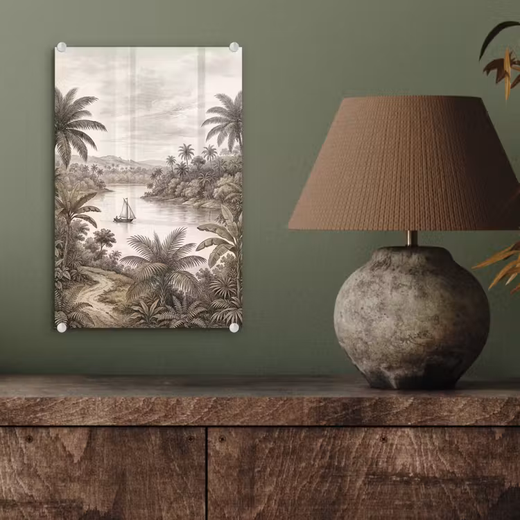 Glas schilderij - Landschap - Rivier - Boot - Tropisch - Vintage — 4