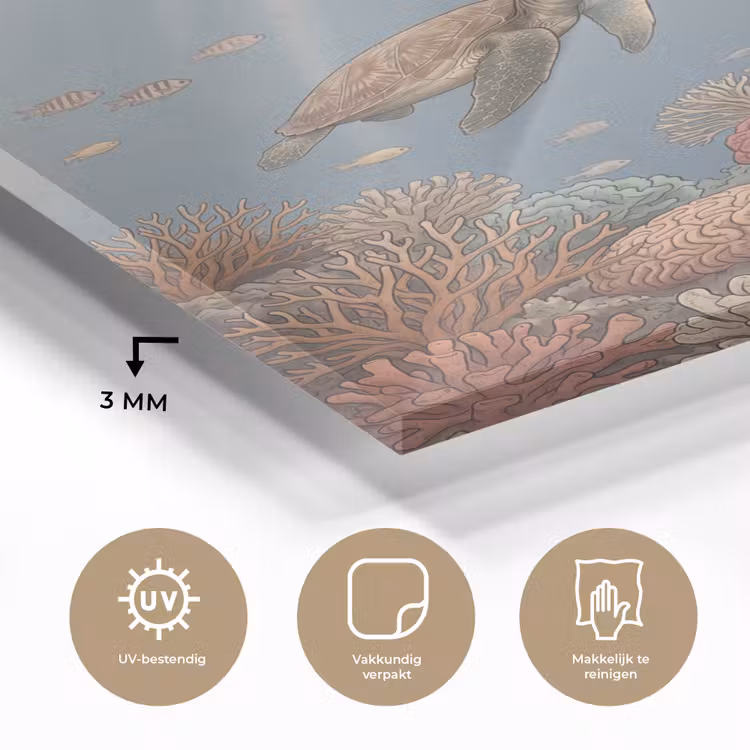 Glas schilderij - Schildpad - Onderwater - Natuur - Illustratie — 3