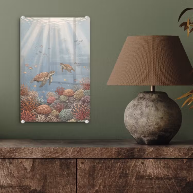 Glas schilderij - Schildpad - Onderwater - Natuur - Illustratie — 4
