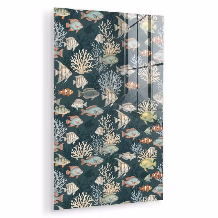 Glas schilderij - Vis - Koraal - Onderwater - Illustratie — 1