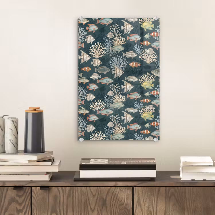 Glas schilderij - Vis - Koraal - Onderwater - Illustratie — 2