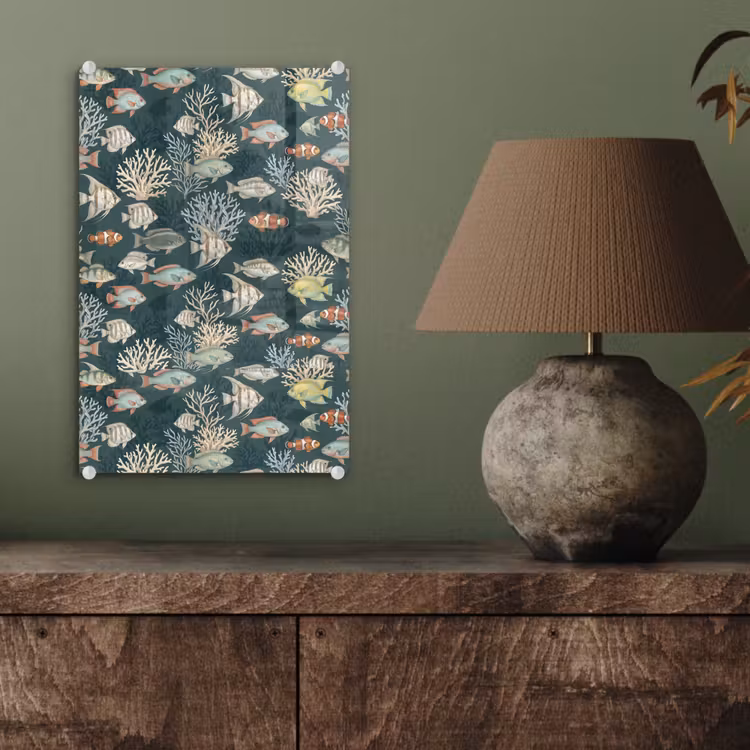 Glas schilderij - Vis - Koraal - Onderwater - Illustratie — 4