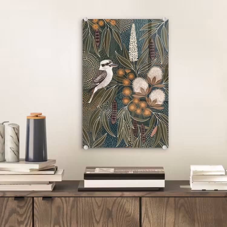Glas schilderij - Vogel - Bladeren - Natuur - Illustratie - Groen — 2