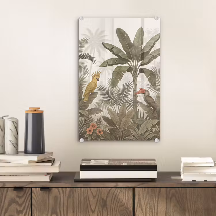 Glas schilderij - Vogel - Jungle - Tropisch - Illustratie - Groen — 2