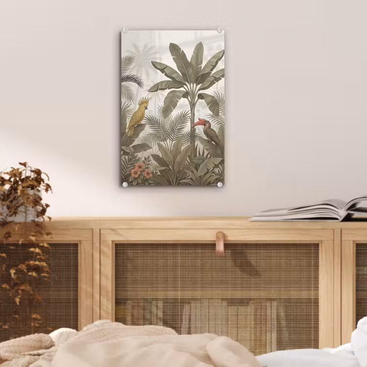 Glas schilderij - Vogel - Jungle - Tropisch - Illustratie - Groen — 5