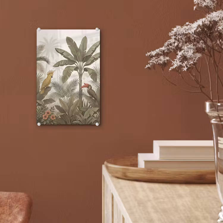 Glas schilderij - Vogel - Jungle - Tropisch - Illustratie - Groen — 6