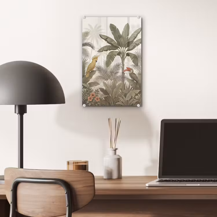 Glas schilderij - Vogel - Jungle - Tropisch - Illustratie - Groen — 7