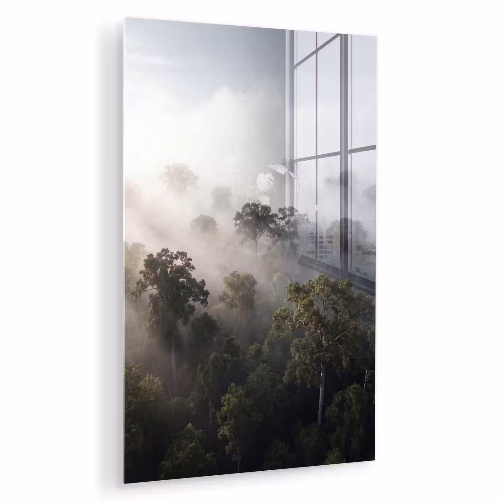 Glas schilderij - Bos - Mist - Natuur - Groen — 1