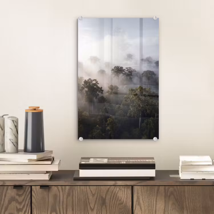 Glas schilderij - Bos - Mist - Natuur - Groen — 2