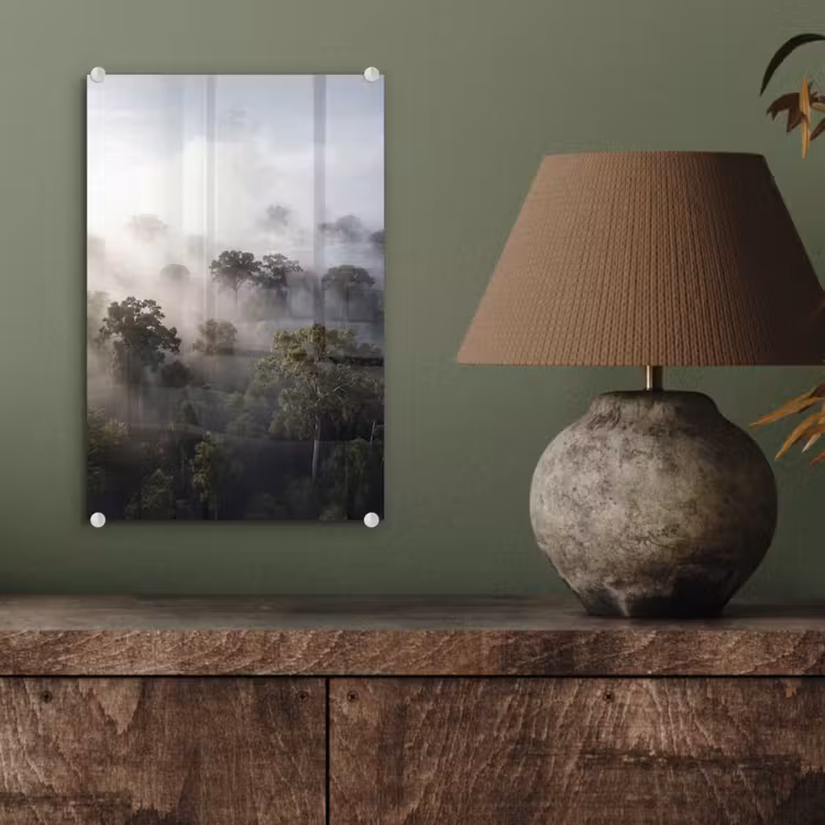 Glas schilderij - Bos - Mist - Natuur - Groen — 4