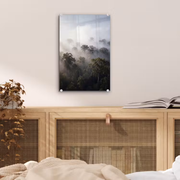 Glas schilderij - Bos - Mist - Natuur - Groen — 5