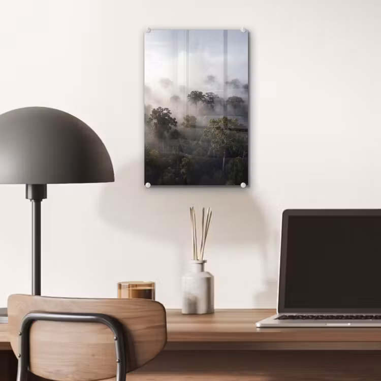 Glas schilderij - Bos - Mist - Natuur - Groen — 7