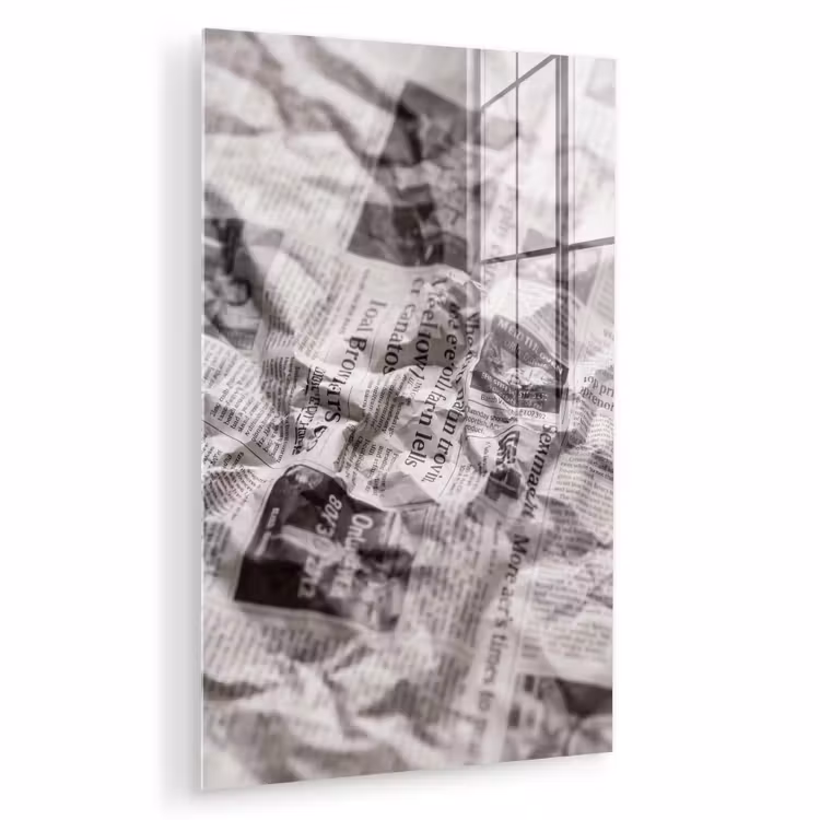 Glas schilderij - Krant - Gekreukeld - Textuur - Vintage - Zwart-wit — 1