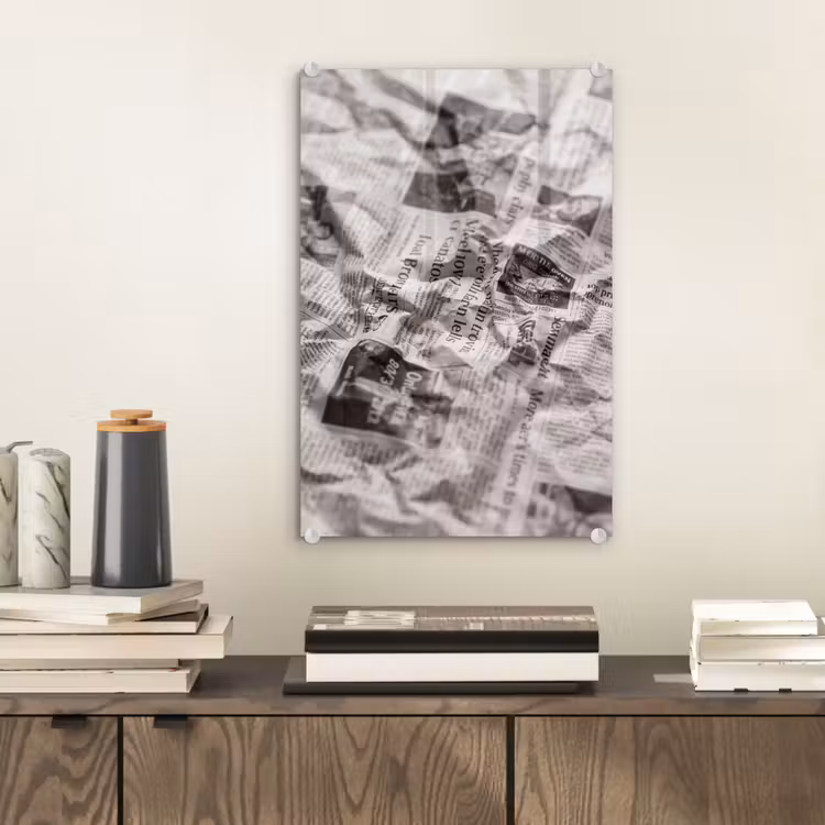 Glas schilderij - Krant - Gekreukeld - Textuur - Vintage - Zwart-wit — 2