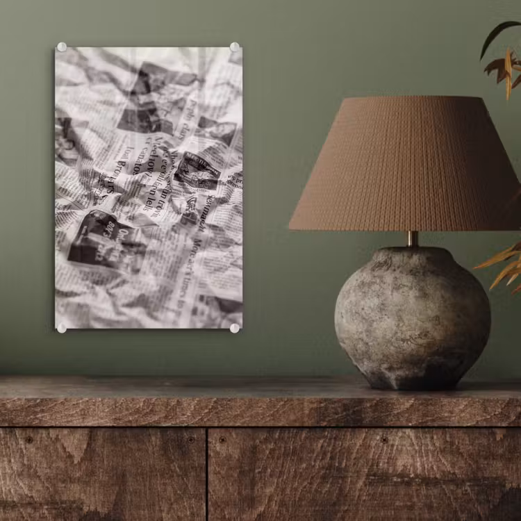 Glas schilderij - Krant - Gekreukeld - Textuur - Vintage - Zwart-wit — 4