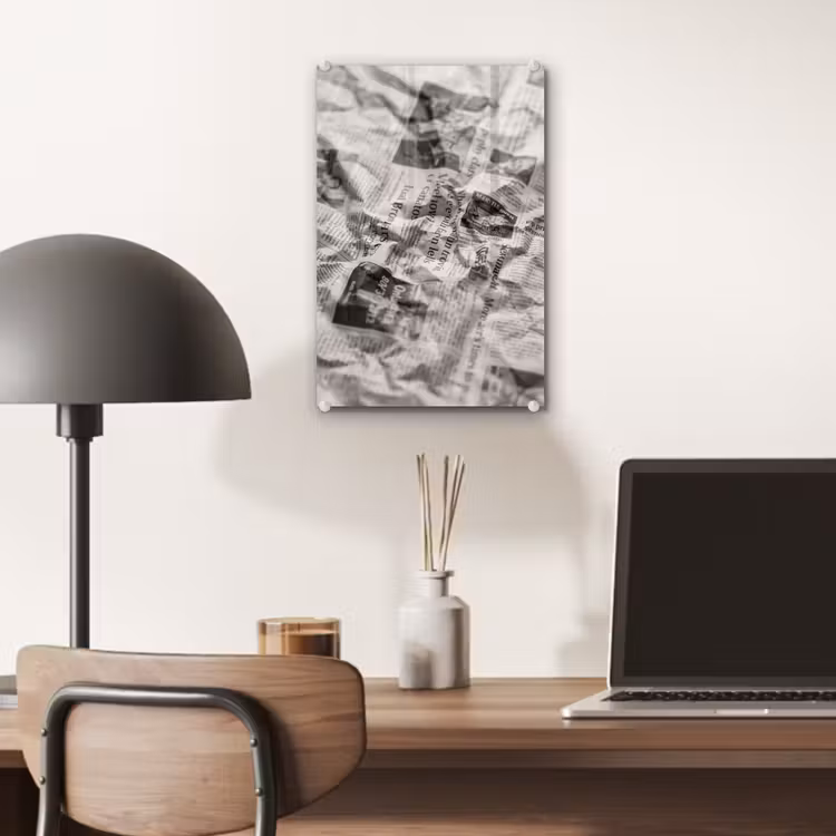 Glas schilderij - Krant - Gekreukeld - Textuur - Vintage - Zwart-wit — 7