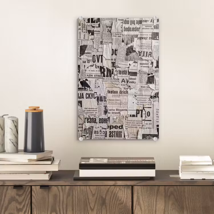 Glas schilderij - Krant - Gescheurd - Textuur - Abstract - Zwart-wit — 2