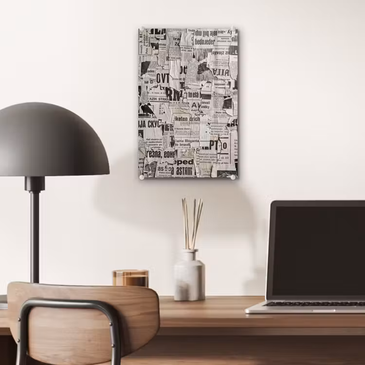 Glas schilderij - Krant - Gescheurd - Textuur - Abstract - Zwart-wit — 7