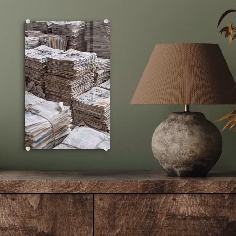 Glas schilderij - Kranten - Stapels - Touw - Informatie - Vintage — 4